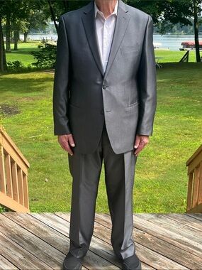 Apt. 9 Men's Gray 2-Piece Suit - Single-Breasted Blazer & Trouser 44R